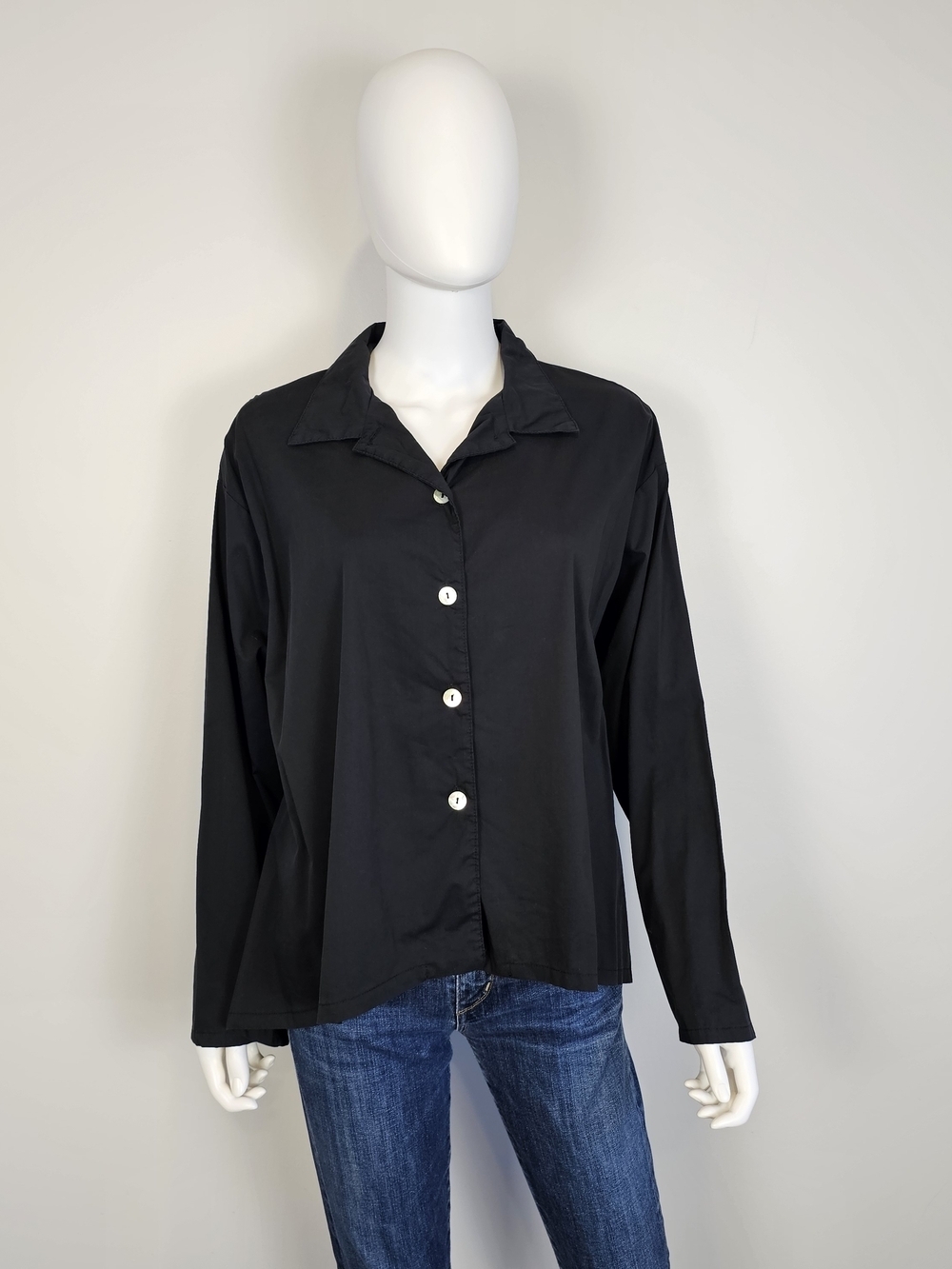 bryn Walker Black High Low Collared Long Sleeve Button Up Top Sz S